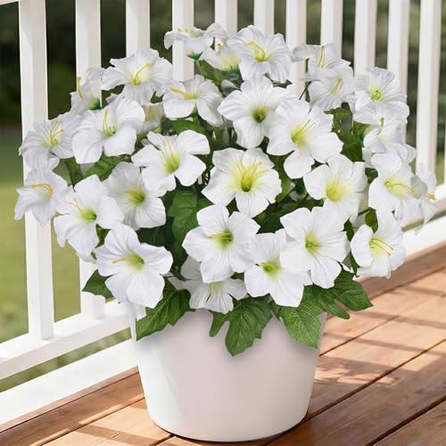 KUANINUNAR Kunstblumen wie Echt 4 Bündel Große Künstliche Blumen Balkonpflanzen Outdoor Wetterfest Fake Petunie Blumenstrauß UV-beständig Künstlich Plastikblumen Seidenblumen für Innen Drauße Garten