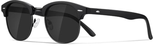 Occhsouo Polarisierte-Halbrahmen-Sonnenbrille-Unisex-Sonnenbrille-Herren-Damen Klassische Retro UV400 Schutz Rechteckig Sonnen brille Metallrahmen Autofahren Reisen(1-Schwarz/Schwarz)