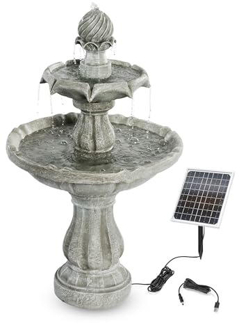 esotec Standbrunnen Solarbrunnen für draußen 93cm, USB, Pumpe, Akku, Solarmodul, Gartenbrunnen mit Wasserspiel, Springbrunnen solar für außen, Vogeltränke, Brunnen Garten 101390