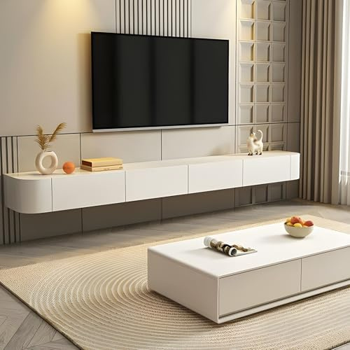 300 cm flytande TV-skåp | Väggmonterat TV-stativ för vardagsrum | Snygg förvaring för 75-tums till 100-tums TV-apparater | Modern Lowboard-design | platsbesparande underhållningskonsol