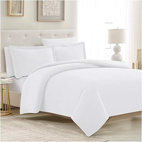 Mellanni Duvet Cover Set - 5 PC Iconic Collection Bedding Set - Hotel Luxury, Extra Soft & Cooling - Microfiber - Button Closure and Corner Ties (Queen, White)