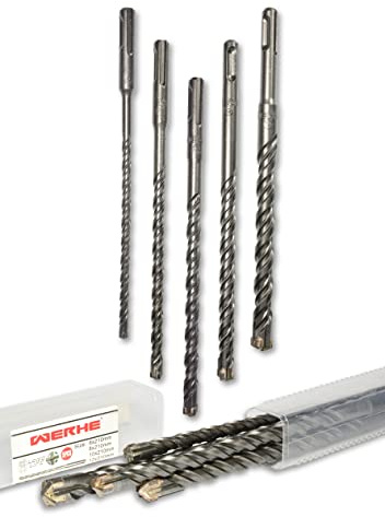 WERHE ® SDS Plus betongborrsats 5 delar 6, 8, 10, 12, 14 x 210 mm hammarborr stenborr betong borr