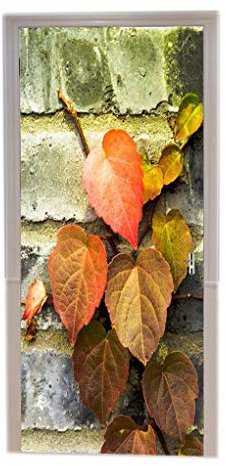 A.Monamour Türtapeten Selbstklebend 3D Herbst Rote Blätter Auf Grunge Natur Landschaft Foto Backsteinmauer Türtapete Türposter Tapete 77x200cm