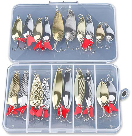 Donql Angelköder Kunstköder Fishing Forellen Spoon Set 20 Stück 5g-8g/Pcs Bis zu 70 m Wurfweite Piegelhell Trout Spoons mit Box Metalllöffel Harte Köder Hecht Köder Forellen Köder (Set B)
