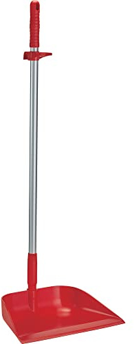 Vikan - Hygiène - Pelle à poussière - avec Manche en Aluminium Vertical - Coudée - en polypropylène - Rouge