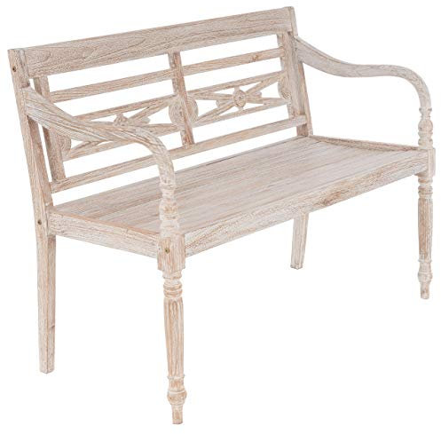 Nexos Trading DIVERO 2 Sitzer Gartenbank Florenz aus Teak-Holz – Reine Handarbeit - Länge: 120 cm – Farbe: White Washed