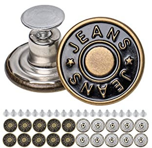Hosen Ersatz Knöpfe zum Vernieten, 20 Pack, Ø 17 mm Messing Jeansknöpfe, Bronze-farben, Jeans Button mit Nieten, Jeans Knopf zum Einschlagen, Metall Hosenknopf, Hose weiter machen, Hosenknöpfe robust