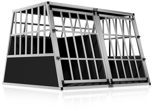 CADOCA® Large Dog Crate Aluminium XXL Extra Large Dog Crate for Car Boot Strong Safe Pet Carrier for Dogs, Cats & Puppies Durable Pet Cage for Dog Bed Divider, Easy-Clean Tray Ventilated Travel Crate