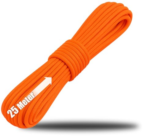COM-FOUR® Paracord Schnur Ø 4 mm, 25 m - Seil mit 7 Kern Strängen für Boot, Camping, Outdoor - Nylonseil mit 250 Kg Tragkraft - Zeltseil, Abspannseil, Allzweckseil
