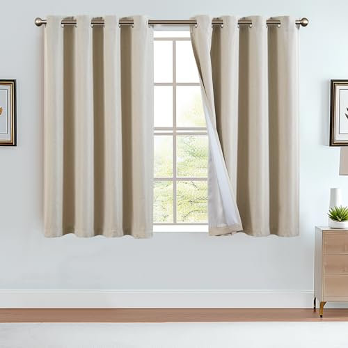 TOPICK Vorhang Blickdicht mit Ösen Verdunkelungsvorhang Lichtdicht Thermovorhang Strukturierte Vorhänge Einfarbig Für Wohnzimmer Schlafzimmer 2 Stück Graubeige 130 x 175 cm