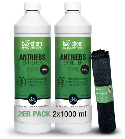bio-chem PreWax Kettenreinigungs-Set – 1L Kettenreiniger + Shaker + Mikrofasertuch – Shaken statt Schrubben – gründliche Entfettung für Wachs-Vorbereitung – materialschonend & kennzeichnungsfrei