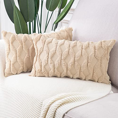 Madizz 2er Set Sanft Plüsch Kurze Wolle Samt Dekorativ Zierkissenbezüge Luxus Stil Kissenbezug für Sofa für Schlafzimmer Khaki 40x60 cm Rechteckig