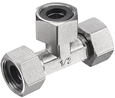 uxcell Pipe Fitting Tee G1/2 Female Thread 3 Way T Shape Swivel Nut Hose Connector Adapter, Nickel-Plated Copper