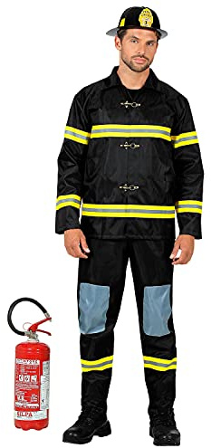 W WIDMANN MILANO Party Fashion - Disfraz de bombero, Firefighter, Disfraz de carnaval | Conjunto de 3 piezas con camiseta, pantalones y casco; disfraz de bombero para Carnaval y fiestas temáticas