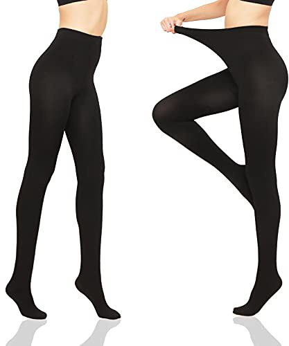 HA WA 2 Pair 120 Denier Women's Thermal Tights,Warm Fleece Lined Winter Thick Opaque Tights for Women