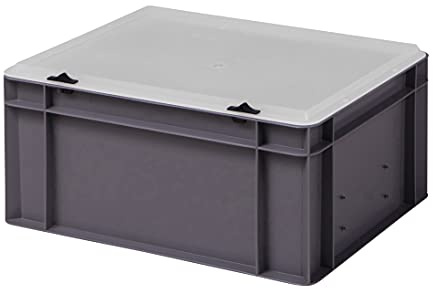 Design Eurobox, stapellåda, förvaringsbehållare, plastlåda i 5 färger och 16 storlekar med transparent lock (matt) (grå, 40 x 30 x 18 cm)