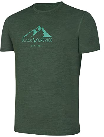 Black Crevice Merino T-shirt för män I högkvalitativ merinotröja I herr-t-shirt av 70% merinoull & 30% PES I temperaturreglerande t-shirt män I Mulesingfri skjorta för män, Skogsgrön, XXL