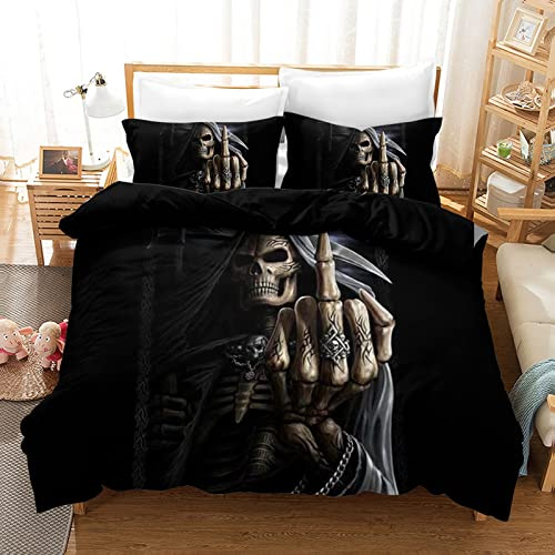 AVJWWD Copripiumino 3D con Teschio,Set di biancheria da letto con teschio in microfibra,con chiusura lampo e 2 federe da 50 x 75 cm, per adolescenti (220 x 240 cm, 01)