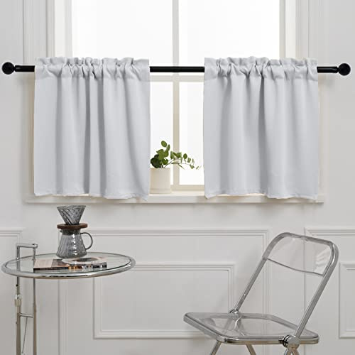 Pickluc Grauweißer Café-Vorhang (Halbfenstervorhang) 61 cm Länge, Stangentasche, Kleiner Küchenvorhang, kurzer Verdunkelungsvorhang für kleines Fenster, 76,2 cm breit und 61 cm lang, 2 Paneele