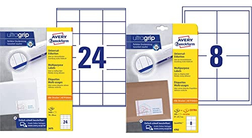 AVERY Zweckform 3475 Adressaufkleber (2.400 Klebeetiketten, 70x36mm auf A4) 100 Blatt, weiß & 4782 Universal Etiketten (200 plus 40 Klebeetiketten extra, 97x67,7mm auf A4) 30 Blatt, weiß
