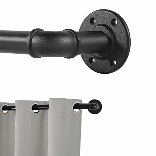 Barra de Cortina Negra Extensible, Barras Cortinas Estilo Industrial Metal, Se Pueden Instalar Paredes o Techo, Barra para Cortinas de Dormitorio/Habitacion/Salon/Ducha, 67-122 cm.(67 cm - 122 cm)