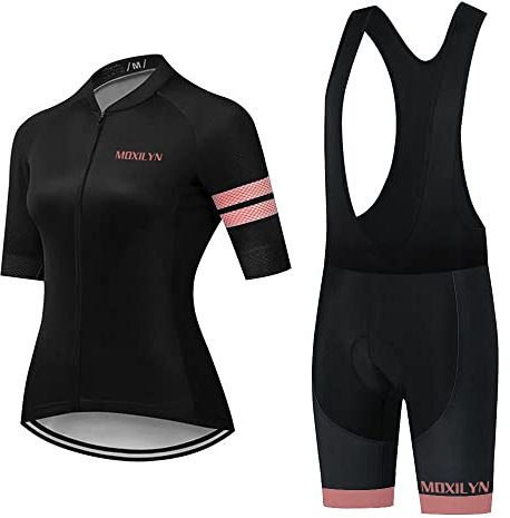 Damen Fahrradtrikot Set, Outdoor Kurzarm Radsport-Shirt+20D Gel Gepolsterte Kurze Hose Fahrradhose Atmungsaktiv Schnelltrocknend