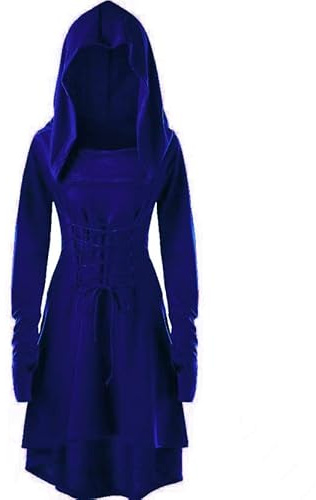 LATH.PIN Costumes Renaissance Halloween pour Femmes Robe Cape à Capuche avec Lacets Vintage Pull Hoodie Gothique (Bleu,M)