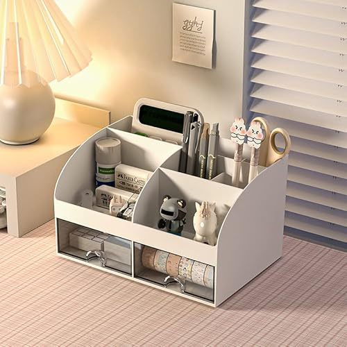 Rhys Archiviazione Multifunzione per Ufficio，Organizer da Scrivania，Trasparente Grande Capacità Box Organizer, con Cassetto Organizzatore，per Casa, Ufficio e Scuola，Bianco