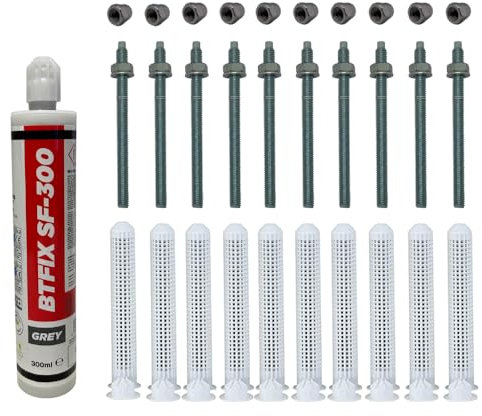 BATIFIX Schwerlast-Montageset I M10x130 Ankerstangen verzinkt + Siebhülsen inkl. Injektionsmörtel und Hutmuttern I Schwerlast-Anker I Schwerlast-dübel (Verzinkter Stahl, M10 x 130 mm)