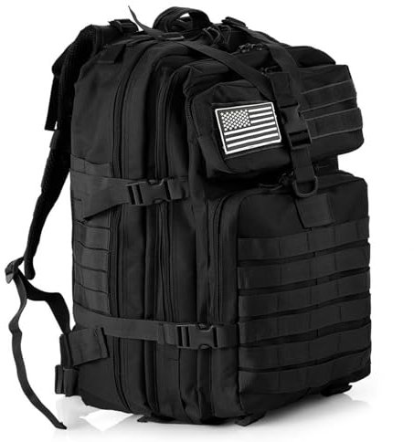 GUJOIN 50 l slitstark nylon vattentät fiske jakt ryggsäck utomhus militär ryggsäckar taktisk sport camping vandringsväskor, svart, 50 Lang