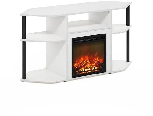 Furinno Jensen Offener Eckkamin TV Entertainment Center mit Kunststoffstangen für Fernseher bis 139,7 cm (55 Zoll), massives Weiß/Schwarz
