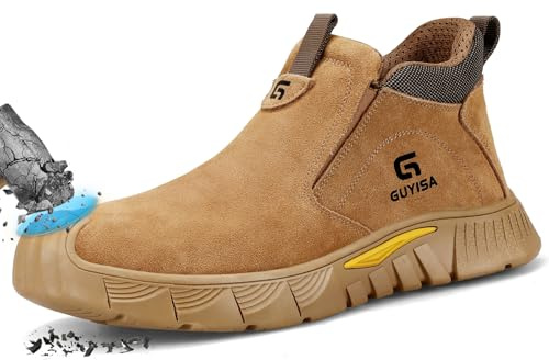 LAoutun Safety Boots Men Slip on Work Shoes CE Certified Steel Toe Cap Boot | Wear-Resistant Rubber Outsole, Safety Work Boots for Construction, Warehouse, Factory, Workshop and Maintenance