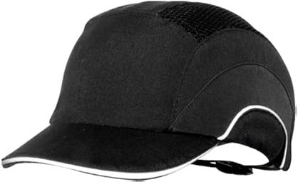 JSP Safety JSP HardCap A1+ Short Brim Bump Cap - Black, Reflective Piping, Ventilated, One-Handed Adjuster (ABR000-001-104)