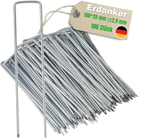 WDB - Erdnägel aus Stahl - Anti-Rost Erdanker, 150 x 25 mm - 100 Stück | Stabile Bodenanker Ø 2,9 mm zur Befestigung von Unkrautvlies, Gartenvlies, Zaun und Campingzubehör