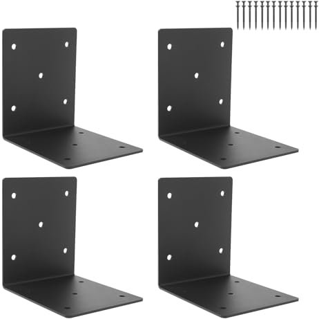4 PCS Heavy Duty Steel Corner Brackets,6x6x5L Right Angle Bracket,DIY L Shelf Brackets,90 Degree Post Bracket,Metal Joint Timber Connector Support for Wood Shelves,Furniture……