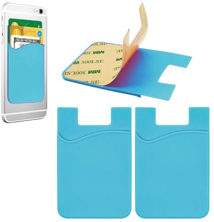 Vilbocr 2Pack Self Adhesive Credit Card Holders, Silicone Sticky for Cell Phone, Business & ID Cards - Blue