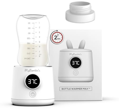 MyBambini's MAX Flaschenwärmer Baby Unterwegs, Flaschenwärmer Akku, Schnelles Aufwärmen (2min), 4 Temperatur-Einstellungen, Erhitzt bis zu 8 Flaschen, Geeignet für: NUK Nature Sense