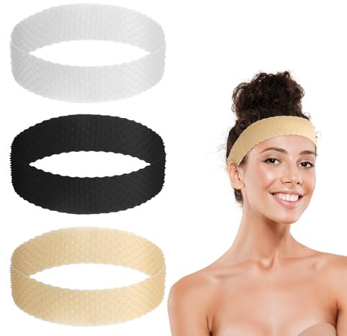 AHQiZFX 3 Pieces Wig Grip Band, Adjustable Fix Headband Silicone Non Slip Elastic Gripper for Women Men, Sweat-Proof Hold Cap Hairband for Keeping Wigs (Beige, Black, White)