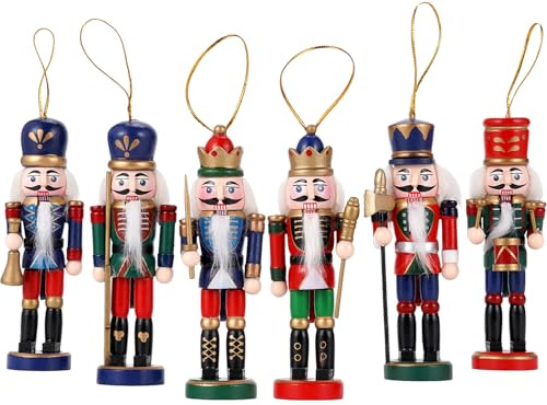 Tpudn Ornamenti di Natale Schiaccianoci, 6 Pezzi Pupazzo di Schiaccianoci in Legno Puppet Soldato per decorazioni per la casa del regalo di interna del desktop ornamenti dell'albero di Natale 13cm