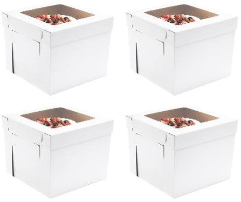 JJO Tall Cake Boxes for Tier Cakes, 14x14x12 Inches 4 Pack,White Cake Boxes