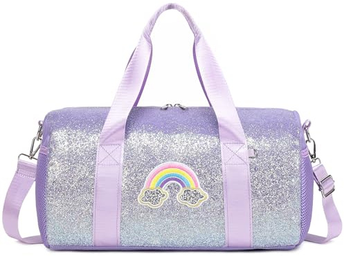 Sacs de Sport Petit Pailleté Sac Danse Filles Ballet Latine Sacs de Voyage pour Enfant Filles avec Poche Étanche Séparée,Arc en CIE