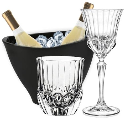 Sicignano | Juego de 6 copas de 28 cl, con 6 vasos de 35 cl, Adagio para vino, agua, whisky, licores, cócteles, cristal ecológico, transparentes, resistentes – regalo cubo champán negro 2 botellas