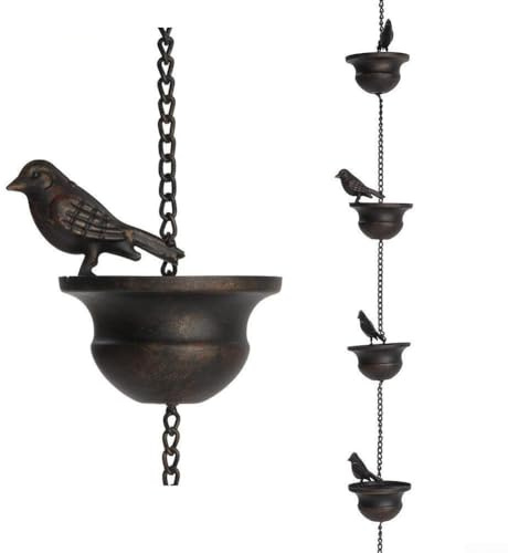 Zeroupshop Regenkette Regenwasserfänger Outdoor Windspiele Glocken 2,4m bewegliche hängende Regenfänger für Garten Rostfreie dekorative hängende Ornamente