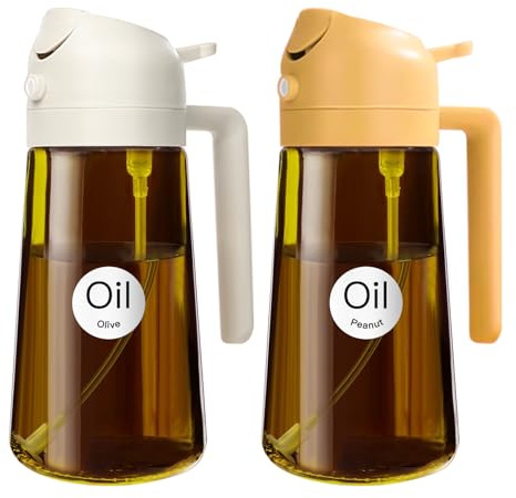 YARRAMATE 16oz/470ml Light-Blocking Dark Oil Sprayer for Cooking, 2-in-1 Olive Dispenser Bottle, Premium Amber Glass, Food-Grade Mister for Air Fryer, BBQ, Kitchen Use (White & Orange) | Food-Grade Dark Brown Glass Olive Oil Dispenser Bottle for Kitchen, Air Fryer, BBQ (White&Orange)