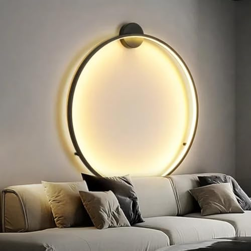 AstrizLamp Kreis Wandleuchte 100cm Schwarz Minimalistische Runde Wandlampe Große Indirektes Licht Dimmbar Wohnzimmer LED Ring Wandleuchten verdrahtet, für Geschäft Büro Cafe Flur Arbeitszimmer