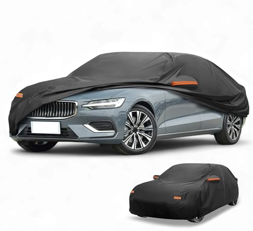 Partuto Funda para Todo Clima Protección Exterior Completa Anti-UV Sol Lluvia para Volvo S60 Sedán 190T-PU Negro con Franjas Reflectantes