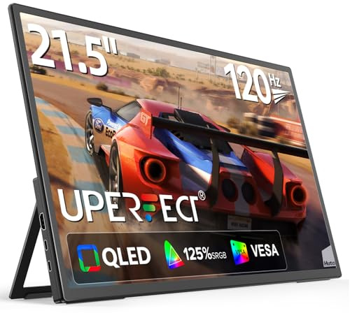 UPERFECT 21.5 QLED Portable Gaming Monitor 120Hz, 125% SRGB 2000:1 Contrast 1080P Large Matte Display w/Adjustable Stand, HDMI USB C Extend Second Screen for Laptop, Phone, Game Console
