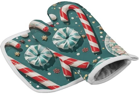 Gants de cuisine personnalisés résistants à la chaleur et maniques en sucre d'orge de Noël pour femme - Pour cuisine, barbecue, barbecue, Thanksgiving, pâtisserie