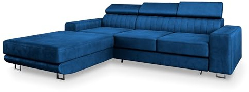 Masseno Ecksofa NOTO L-S mit Schlaffunktion L-Form, Sofa mit Bettkasten, Wohnzimmersofa, Couch, Soffa, Bettsofa, Couchgarnitur- Blau, Monolith 77