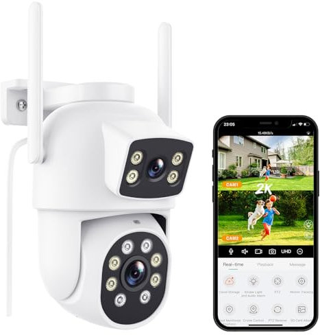 Reobiux Dual Lens Outdoor Security Camera, 2.5K/6MP PTZ Home Security WiFi Cameras, CCTV Camera with Auto Tracking, Ai Human Detection, 30m Color Night Vision, Two-Way Audio, IP66, Works with Alexa